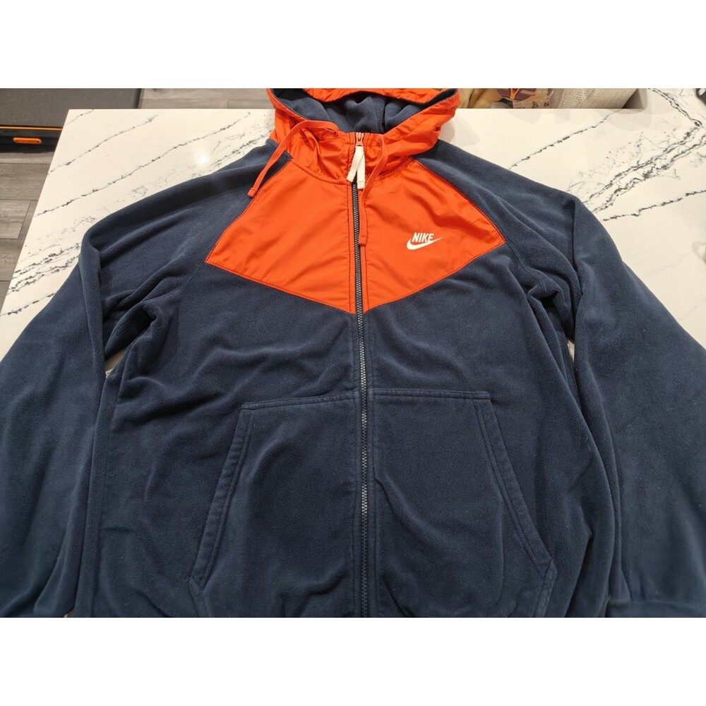 Nike Windrunner Fleece Zip Hoodie Mens L Navy Blue Orange Chevron Jacket Y2K